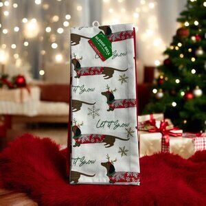 Sleigh Bell Dachshund Dog Let It Snow 18x28" Christmas Kitchen Towel Set 2 NEW